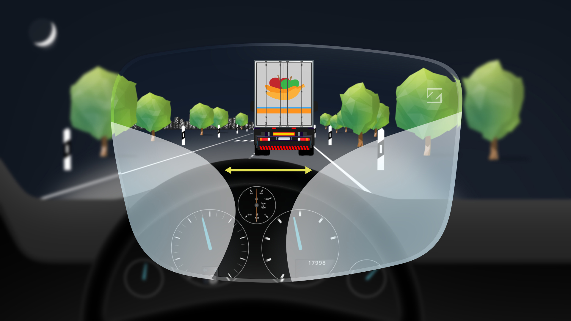 Up to 43% larger mid-distance zone for easier focus switching between dashboard and mirrors. And up to 14% larger far-distance vision zone for a wider view of the road.